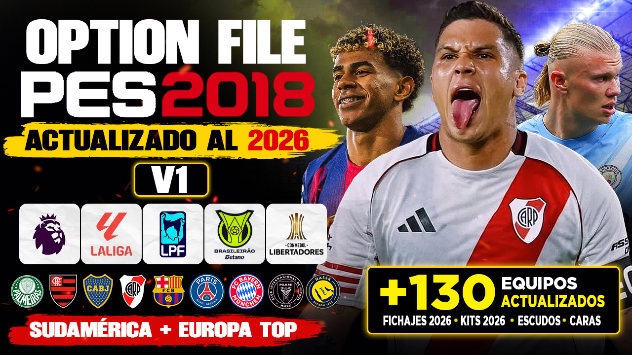 PES 2018 Option File 2026 V1 PS4/PS5 para PES 2018